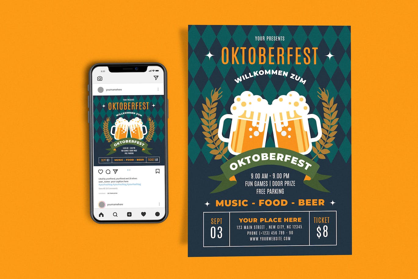 十月节黑啤酒活动传单模板 Octoberfest Beer Dark