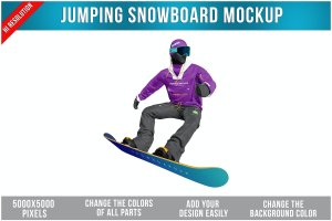 滑雪板样机 Jumping Snowboarder Mockup