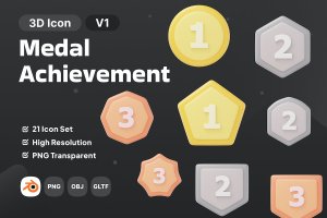 奖章成就3D图标包v1 Medal Achievement V1 3D Icon Pack