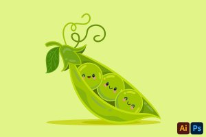 豌豆荚卡通插画 Peas in a Pod Cartoon Illustration