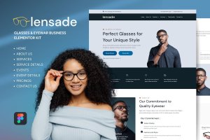 眼镜配镜服务品牌网站设计 Figma 模板 Lensade – Eyewear Website Figma Template
