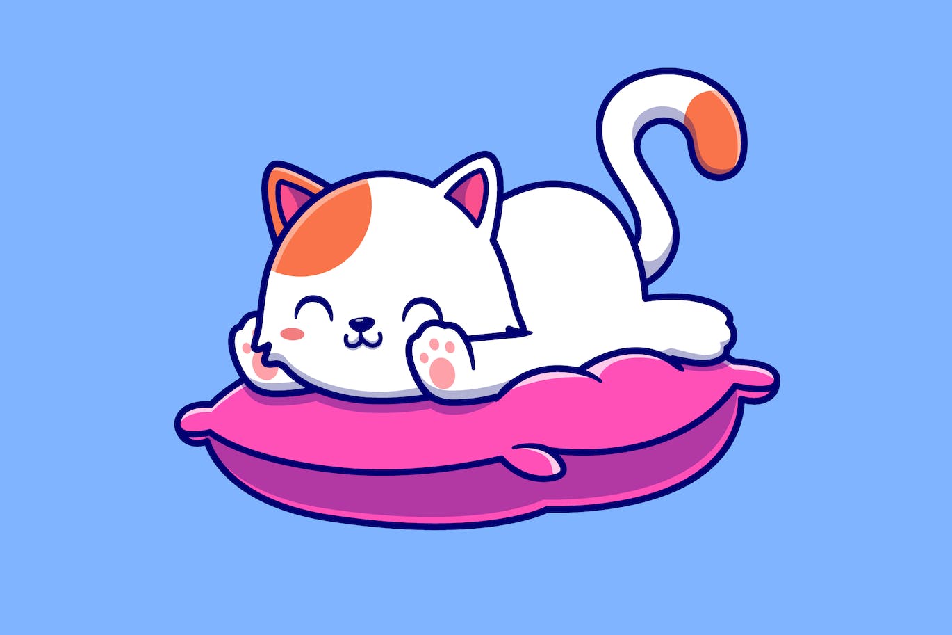 可爱的猫躺在枕头上卡通插画 Cute Cat Laying On Pillow Cartoon Illustration