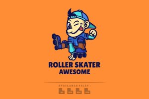 溜冰者标志Logo设计模板 Roller Skater Logo