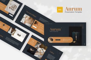 珠宝产品发布/推荐谷歌幻灯片模板 Aurum — Jewelry Band Google Slides Template