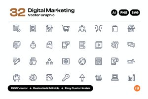 数字营销矢量图标包 Vector digital marketing icon pack