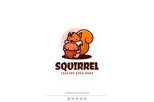 松鼠吉祥物卡通标志Logo模板 Squirrel Mascot Cartoon Logo