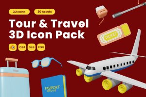 游览和旅行3D图标v1 Tour and Travel 3D Icon Pack Vol 1