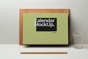 简约背景桌面日历样机 #01 Table Calendar Mockup With Minimal Background #01