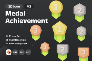奖章成就3D图标包v2 Medal Achievement V2 3D Icon Pack