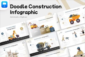 建筑信息图表涂鸦风格Keynote演示文稿 Construction Infographic Doodle Style – Keynote