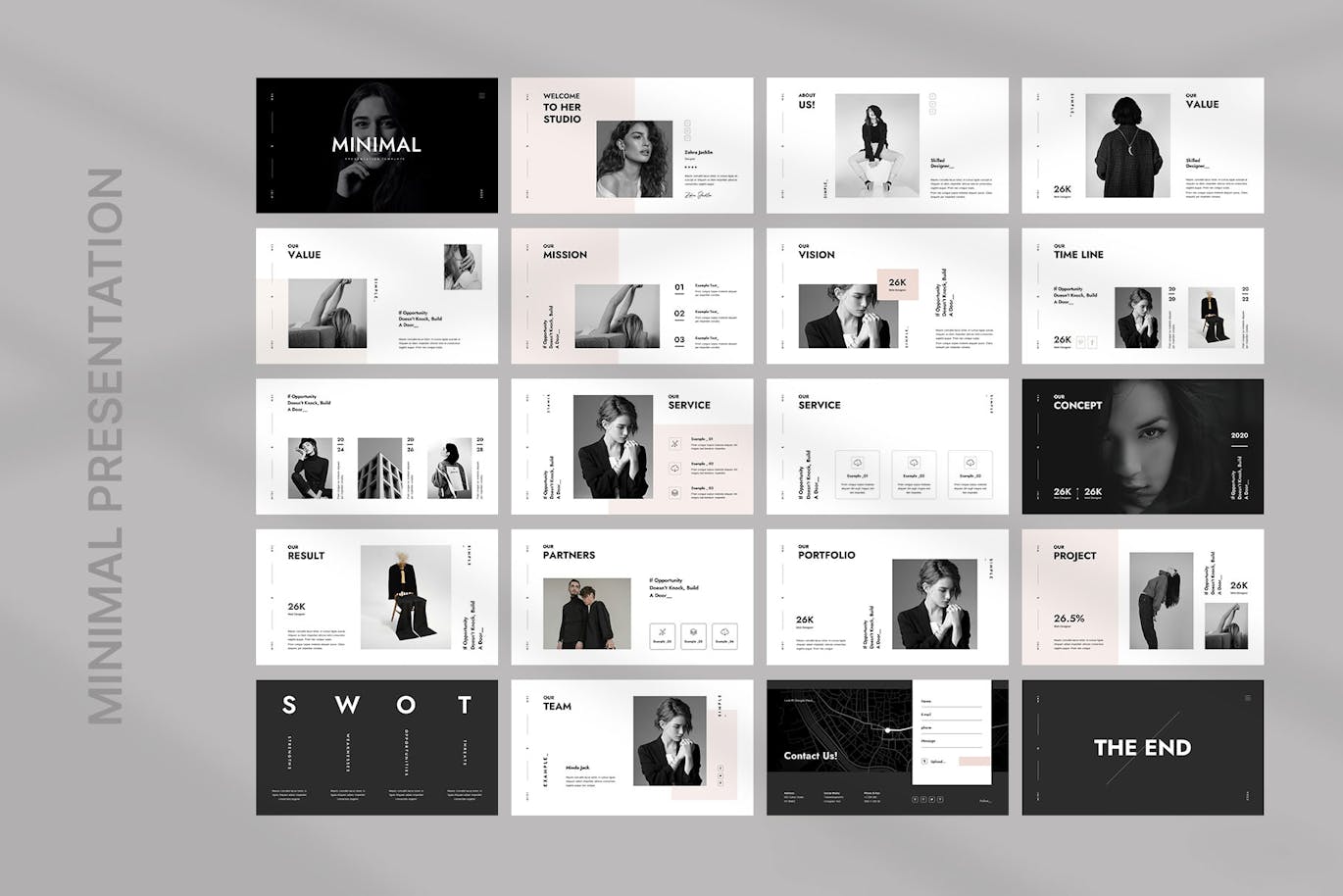 黑白艺术Google幻灯片设计模板 Black &amp; White Minimal Presentation