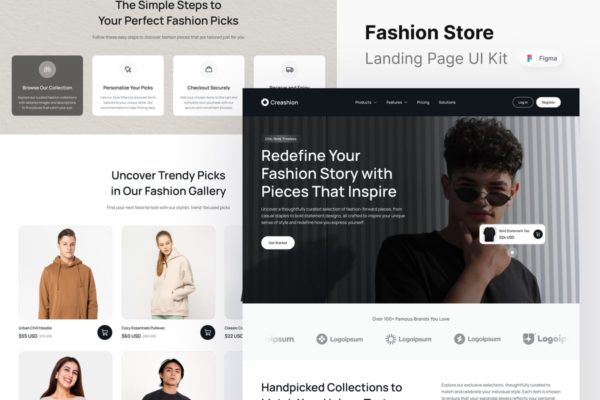 时装店网站登陆页面UI设计模板 Creashion – Fashion Store Landing Page