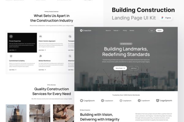 建筑施工网站登陆页面UI设计模板 Creaction – Building Construction Landing Page