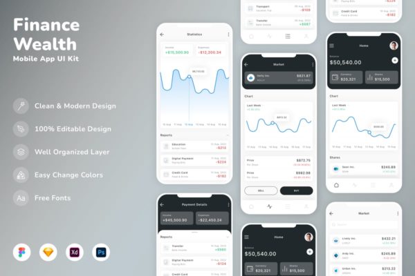 金融与财富移动应用程序 UI 套件 Finance & Wealth Mobile App UI Kit