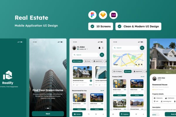 房地产移动应用程序APP设计模板 Realify – Real Estate Mobile App