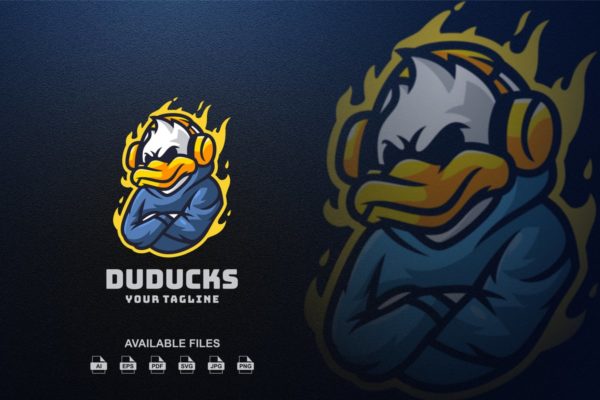 鸭子游戏标志Logo设计模板 Duck Gaming Logo