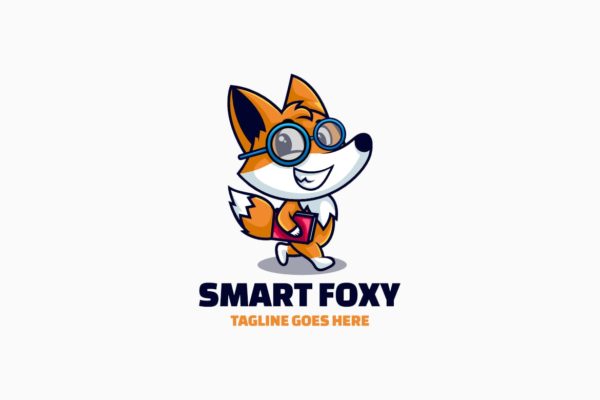 聪明的狐狸吉祥物卡通标志Logo设计模板 Smart Foxy Mascot Cartoon Logo