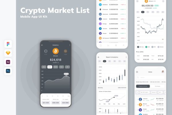 加密市场列表移动应用 UI 套件 Crypto Market List Mobile App UI Kit