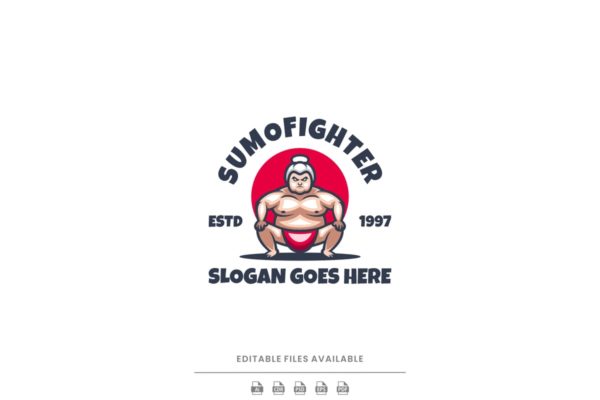 相扑运动员吉祥物卡通标志Logo设计模板 Sumo Fighter Mascot Cartoon Logo