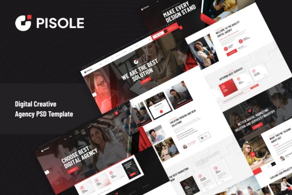 数字机构网站UI设计PSD模板 Pisole – Digital Agency PSD Template