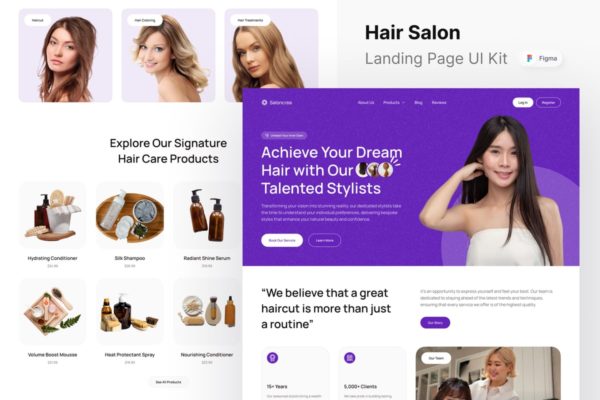 美发沙龙网站登陆页面UI设计模板 Saloncrea – Hair Salon Landing Page