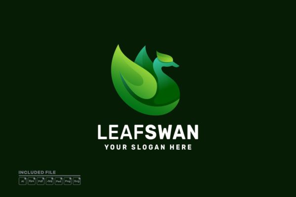 天鹅叶子渐变标志Logo设计模板 Swan Leaf Gradient Logo