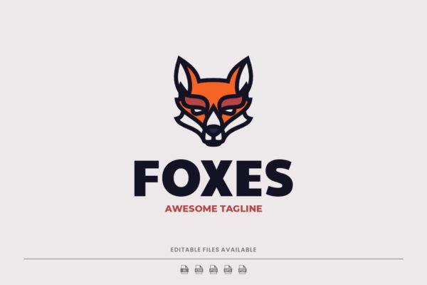 狐狸简单吉祥物标志Logo设计模板 Foxes Simple Mascot Logo