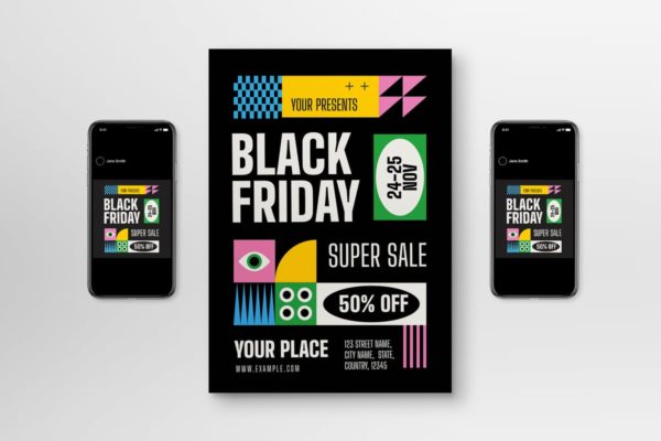 几何元素黑色星期五海报传单 Geometric Black Friday Flyer