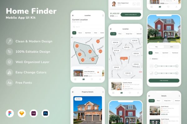 房屋查找移动应用 UI 套件 Home Finder Mobile App UI Kit