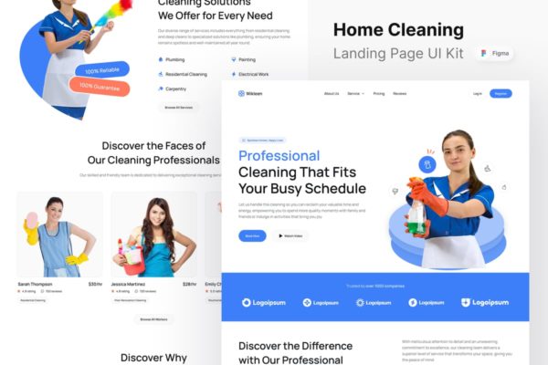 家庭清洁服务网站登陆页面UI设计模板 Wikleen – Home Cleaning Service Landing Page