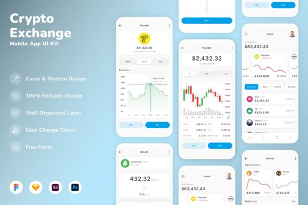 加密货币交易所移动应用 UI 套件 Crypto Exchange Mobile App UI Kit