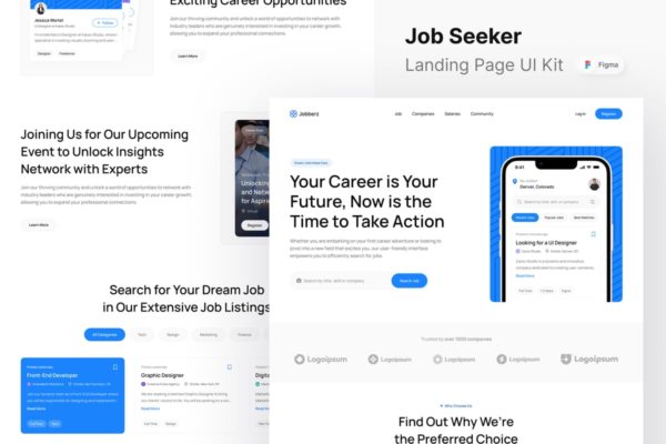 求职者网站登陆页面UI设计模板 Jobberz – Job Seeker Landing Page