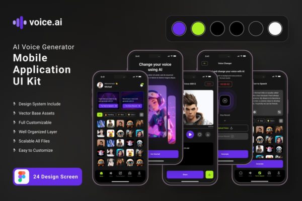 AI语音生成器移动UI套件 AI Voice Generator Mobile UI KIT