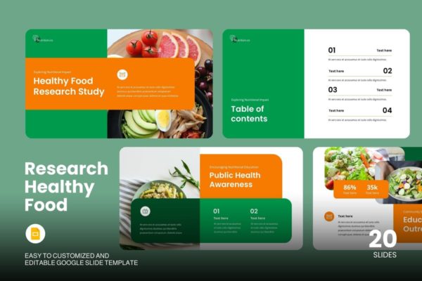 健康食品研究谷歌幻灯片素材 Research Healthy Food – Google Slides Template