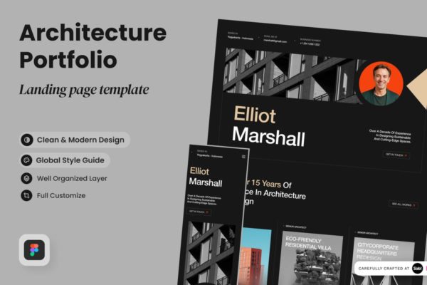 建筑师作品集网站登陆页面UI设计模板 Elliot Masrshall –  Architect Portfolio