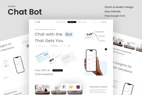 聊天机器人登陆页面UI模板 BotIQ – Chat Bot Landing Page