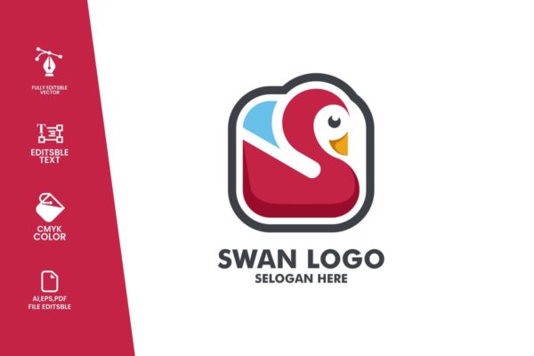 天鹅标志Logo设计模板 Swan Logo Design