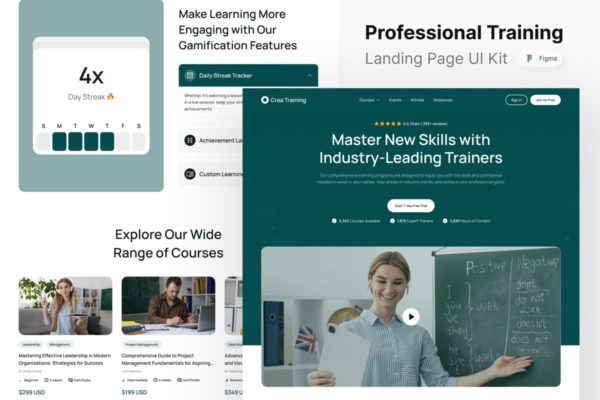 专业培训网站登陆页面UI设计模板 Crea Training – Professional Training Landing Page