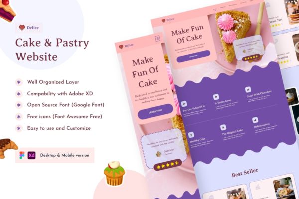 蛋糕和糕点网站登陆页面UI设计模板 Cake & Pastry Landing Page