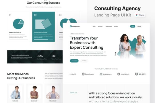 咨询机构网站登陆页面UI设计模板 Creaconsul – Consulting Agency Landing Page