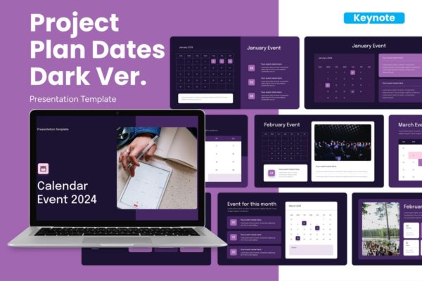 暗黑项目计划日期Keynote幻灯片演示文稿模板 Project Plan Dates Dark Ver. – Keynote Template