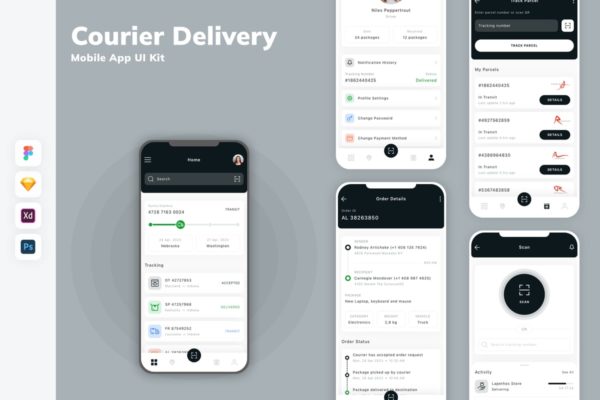 快递送货移动应用 UI 套件 Courier Delivery Mobile App UI Kit