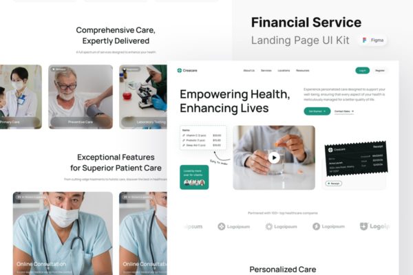 医疗保健网站登陆页面UI设计模板 Creacare – Healthcare Landing Page