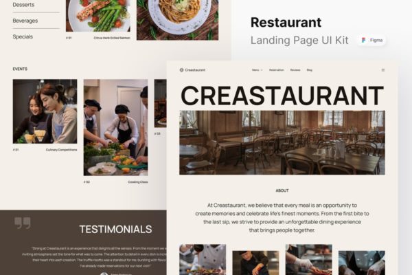 餐厅网站登陆页面UI设计模板 Creastaurant – Restaurant Landing Page