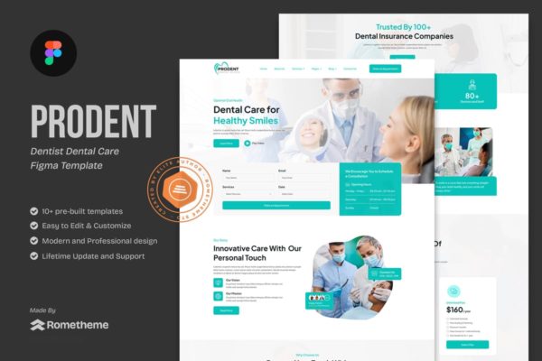 牙医牙科护理网站设计Figma 模板 Prodent – Dentist Dental Care Figma Template