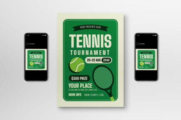 绿色网球锦标赛传单海报 Green Tennis Tournament Flyer