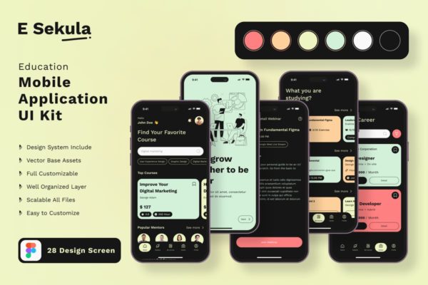 教育学习App移动UI套件 Education Mobile UI KIT