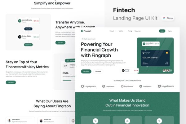 金融科技网站登陆页面UI设计模板 Fingraph – Fintech Landing Page