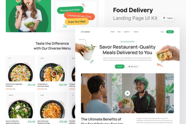 食品配送网站登陆页面UI设计模板 Foodiesh – Food Delivery Landing Page